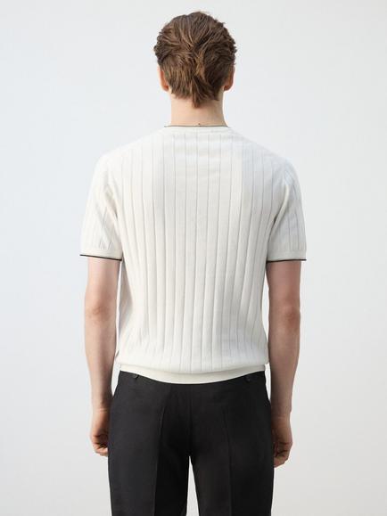 Mango Short Sleeve Crew Neck Ribbed Cotton Knit Top - view 2, Off White
