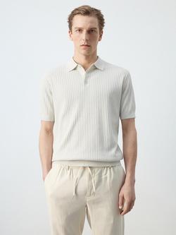 Mango Short Sleeve Ribbed Cotton Blend Polo Shirt, Sand