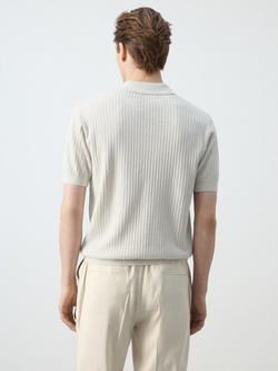 Mango Short Sleeve Ribbed Cotton Blend Polo Shirt - view 2, Sand