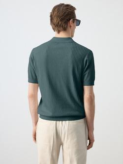 Mango Short Sleeve Ribbed Cotton Blend Polo Shirt - view 2, Moss