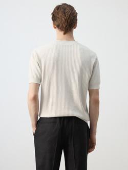 Mango Short Sleeve Crew Neck Ribbed Cotton Blend Knit Top, Sand - view 2, Sand
