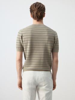Mango Striped Cotton Knit T-Shirt, Beige - view 2, Beige