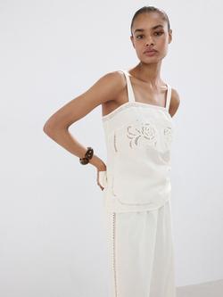 Mango Square Neck Embroidered Top, Off White, Off White