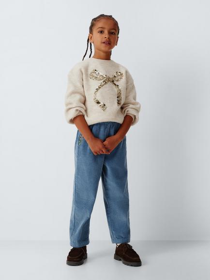 John Lewis Kids' Sequinned Bow Jumper, Cream - view 2, Cream