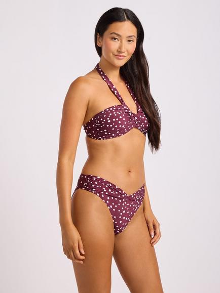 Seafolly Dolce Dot Halterneck Bikini Top, Dark Burgundy - view 2, Dark Burgundy