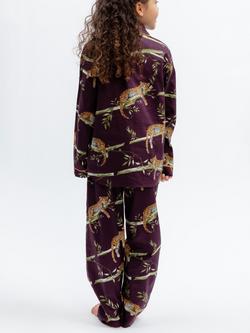 Minijammies Kids' Leopard Print Long Sleeve Pyjama Set, Plum/Multi - view 2, Plum/Multi