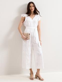Phase Eight Talulah Broderie Wide Leg Jumpsuit, White, White