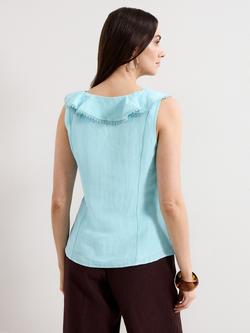 Phase Eight Rhona Linen Blend Frill Blouse, Pale Blue - view 2, Pale Blue