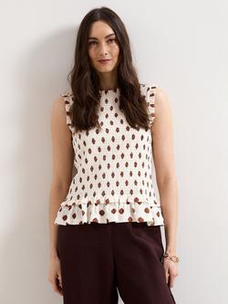 Phase Eight Lenora Spot Sleeveless Shirred Top, Cream, Cream