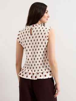 Phase Eight Lenora Spot Sleeveless Shirred Top, Cream - view 2, Cream