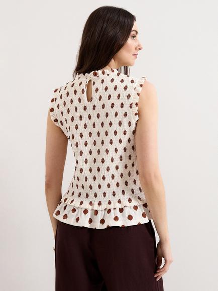 Phase Eight Lenora Spot Sleeveless Shirred Top, Cream - view 2, Cream