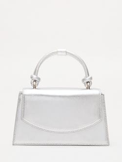 Phase Eight Top Handle Leather Clutch Bag, Silver, Silver