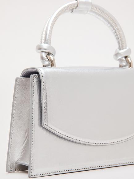 Phase Eight Top Handle Leather Clutch Bag, Silver - view 2, Silver