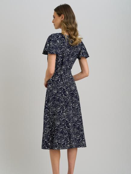 Gina Bacconi Persia Faux Wrap Flutter Sleeve Dress, Navy/White - view 2, Navy/White