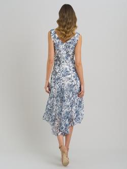 Gina Bacconi India Chiffon Print Dress, Blue/White - view 2, Blue/White