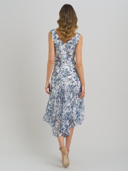 Gina Bacconi India Chiffon Print Dress, Blue/White - view 2, Blue/White