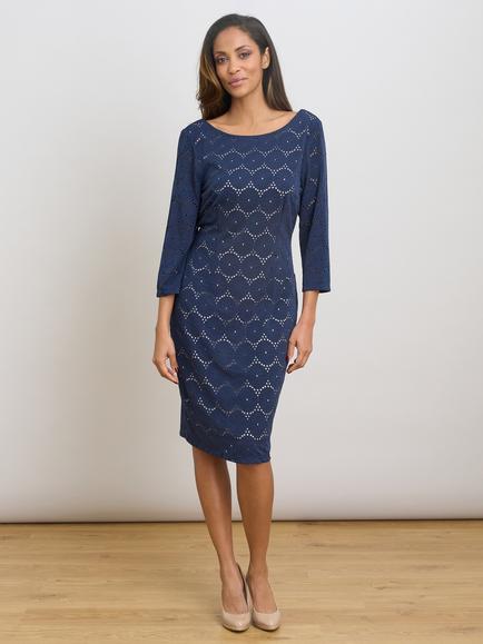 Gina Bacconi Mirabella Three-Quarter Sleeve Dress, Navy, Navy
