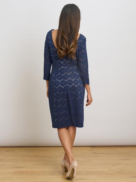 Gina Bacconi Mirabella Three-Quarter Sleeve Dress, Navy - view 2, Navy