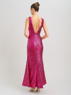 Gina Bacconi Miller Sequin V Neck Maxi Dress, Fuchsia - view 2, Fuchsia