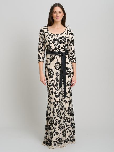 Gina Bacconi Murphy Embroidered Sequin Maxi Dress, Champagne/Black, Champagne/Black