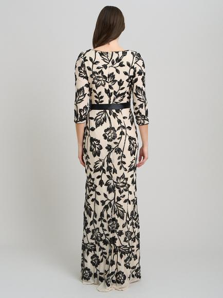 Gina Bacconi Murphy Embroidered Sequin Maxi Dress, Champagne/Black - view 2, Champagne/Black