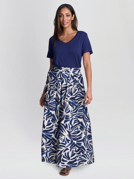 Gina Bacconi Enid Abstract Print Elastic Waist Skirt, Navy, Navy