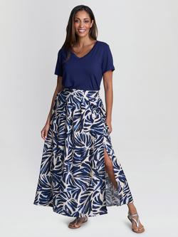 Gina Bacconi Enid Abstract Print Elastic Waist Skirt, Navy - view 2, Navy