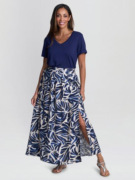 Gina Bacconi Enid Abstract Print Elastic Waist Skirt, Navy - view 2, Navy
