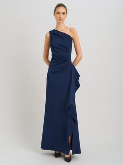 Gina Bacconi Darby One Shoulder Frill Dress, Midnight, Midnight