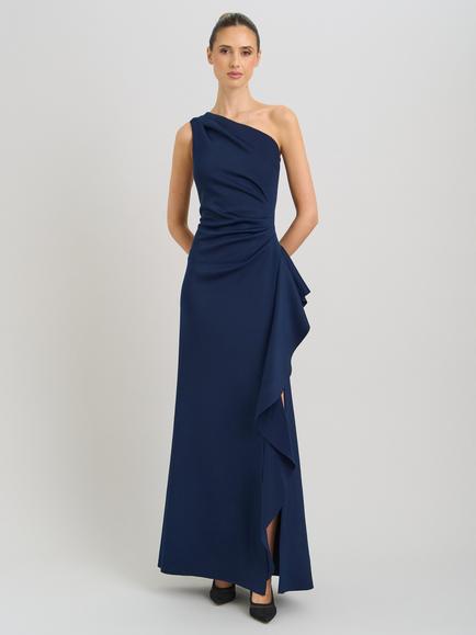 Gina Bacconi Darby One Shoulder Frill Dress, Midnight, Midnight