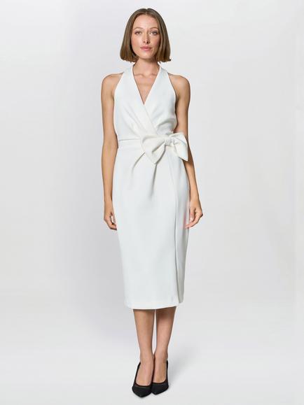 Gina Bacconi Elliana Bow Detail Midi Dress, Ivory, Ivory