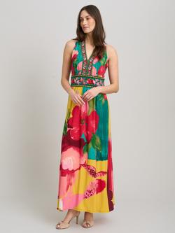 Gina Bacconi Marta V-Neck Sleeveless Maxi Dress, Multi, Multi