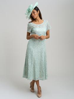 Gina Bacconi Genny Cap Sleeve Midi Length Sequin Lace Dress, Sage, Sage