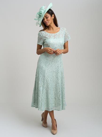 Gina Bacconi Genny Cap Sleeve Midi Length Sequin Lace Dress, Sage, Sage