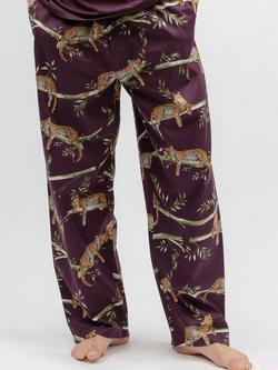 Cyberjammies Leopard Print Cotton Blend Pyjama Bottoms, Plum/Multi, Plum/Multi