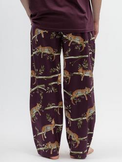 Cyberjammies Leopard Print Cotton Blend Pyjama Bottoms, Plum/Multi - view 2, Plum/Multi