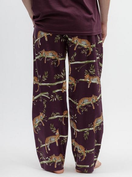 Cyberjammies Leopard Print Cotton Blend Pyjama Bottoms, Plum/Multi - view 2, Plum/Multi