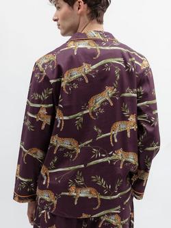 Cyberjammies Button Through Leopard Print Cotton Blend Pyjama Top, Plum/Multi - view 2, Plum/Multi