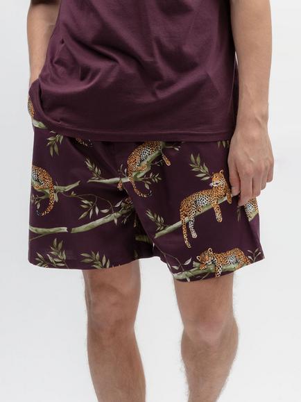 Cyberjammies Leopard Print Cotton Blend Pyjama Shorts, Plum/Multi, Plum/Multi