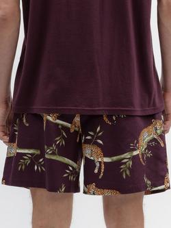 Cyberjammies Leopard Print Cotton Blend Pyjama Shorts, Plum/Multi - view 2, Plum/Multi