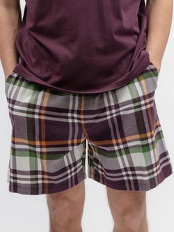 Cyberjammies Check Cotton Pyjama Shorts, Plum/Multi, Plum/Multi