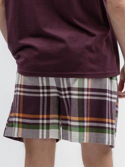 Cyberjammies Check Cotton Pyjama Shorts, Plum/Multi - view 2, Plum/Multi