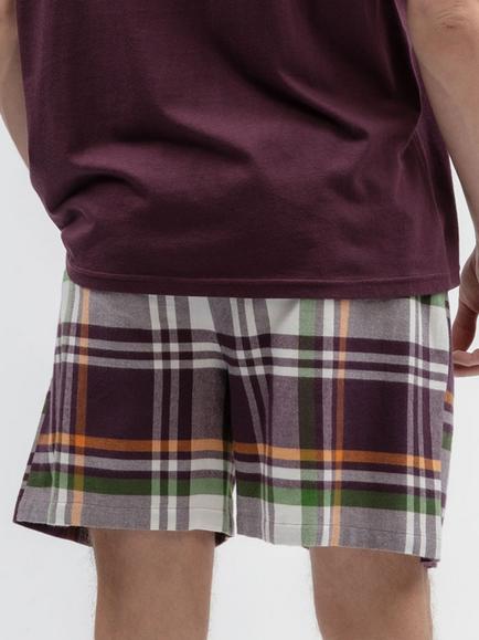 Cyberjammies Check Cotton Pyjama Shorts, Plum/Multi - view 2, Plum/Multi