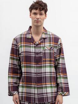 Cyberjammies Button Through Check Cotton Pyjama Top, Plum/Multi, Plum/Multi