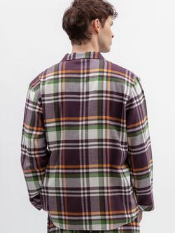 Cyberjammies Button Through Check Cotton Pyjama Top, Plum/Multi - view 2, Plum/Multi