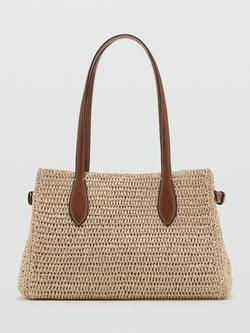 Mango Textured Woven Tote Bag, Natural, Natural/Brown