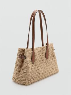 Mango Textured Woven Tote Bag, Natural - view 2, Natural/Brown