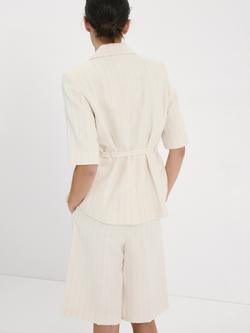 Mango Elbow Length Sleeve Belted Waist Blazer, Beige - view 2, Beige