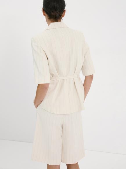 Mango Elbow Length Sleeve Belted Waist Blazer, Beige - view 2, Beige