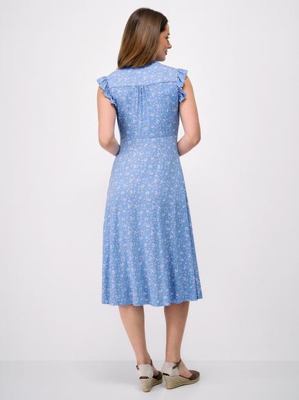 Crew Clothing Lydia Frill Sleeve Jersey Dress containing LENZING™ ECOVERO™ Viscose, Blue/White - view 2, Blue/White